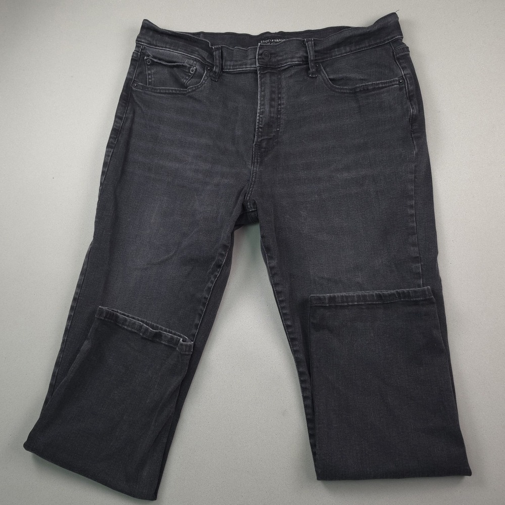 Lucky Brand 410 Athletic Straight Mens 38x30 Jeans Faded Washed Black Stretch LA
